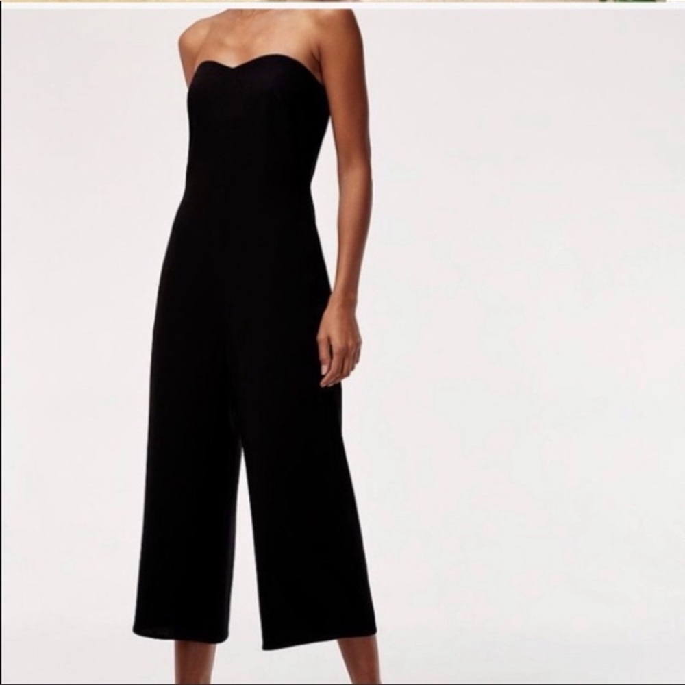 Babaton Black Strapless Wide-Leg Jumpsuit